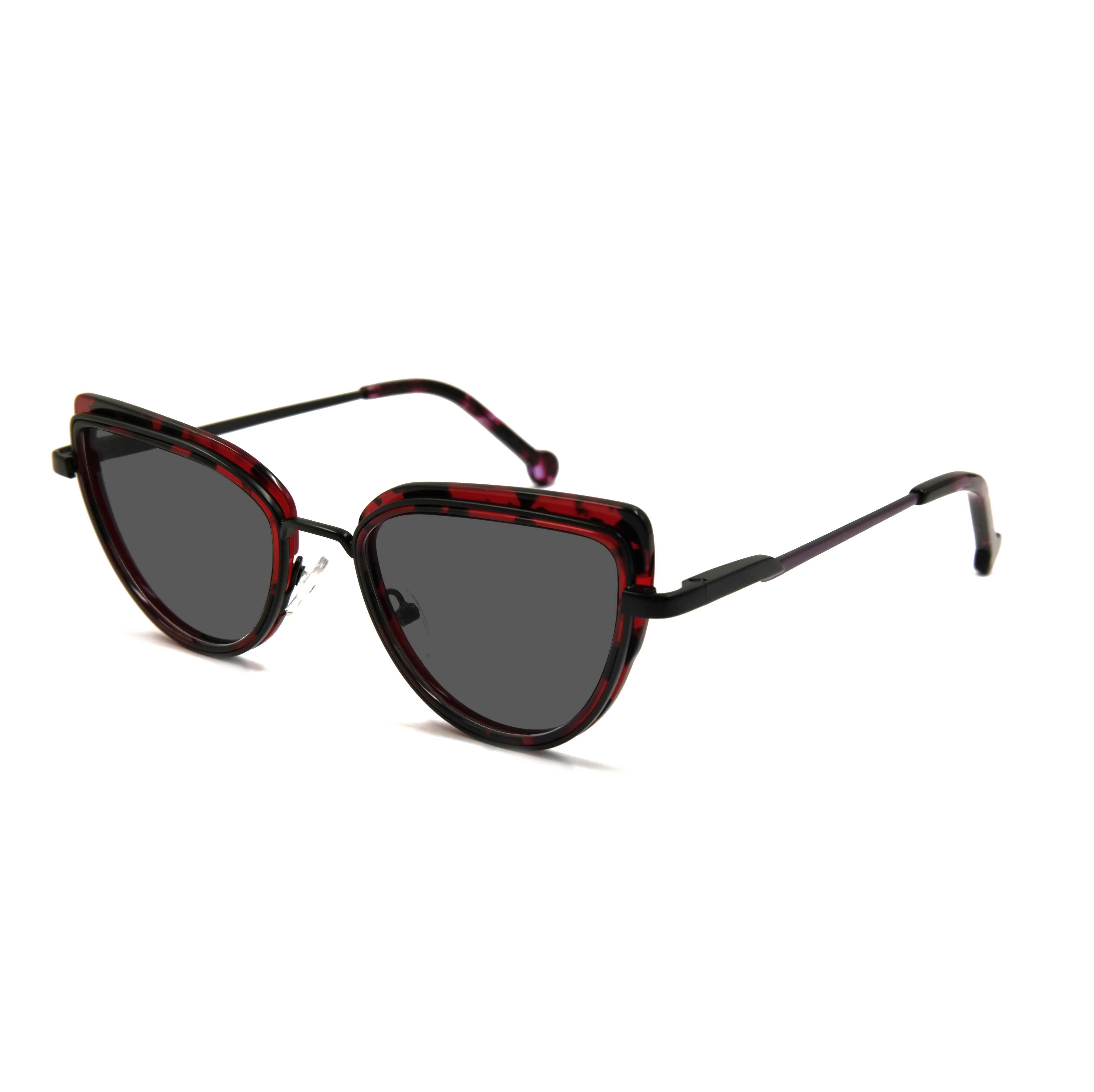 Gafas de sol clásicas de ojo de gato, gafas de sol híbridas de cuproníquel de acetato rojo negro, lujosas a la moda